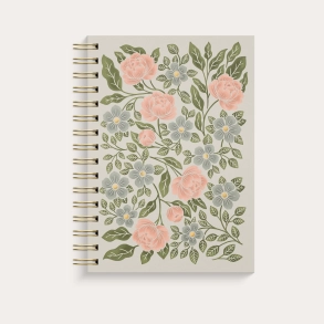 Notesbog A5, beige med blomster, linieret