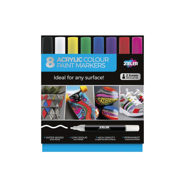 ZIELER Akryl Paint Markers Prim�re farver, 8 stk.