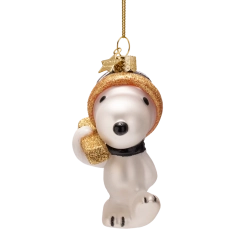 Julekugle glas Snoopy/Peanuts med ski H9.5cm