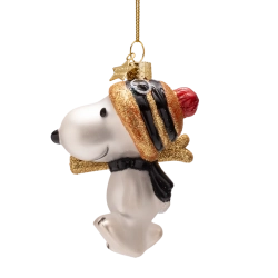 Julekugle glas Snoopy/Peanuts med ski H9.5cm