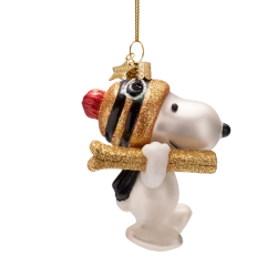 Julekugle glas Snoopy/Peanuts med ski H9.5cm