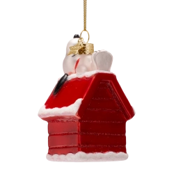 Julekugle glas Snoopy/Peanuts p� hundehus H10cm