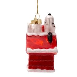 Julekugle glas Snoopy/Peanuts p� hundehus H10cm