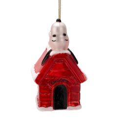 Julekugle glas Snoopy/Peanuts p� hundehus H10cm
