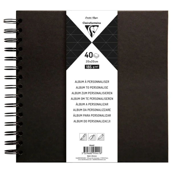 Clairefontaine, Album To Personalise, 20x20cm, sort
