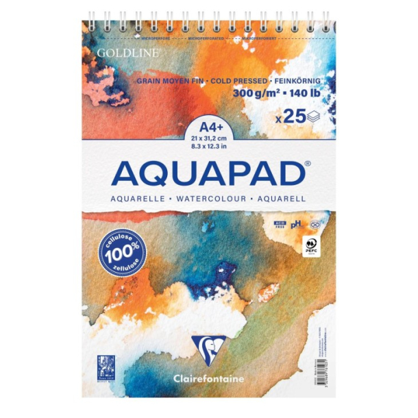 Clairefontaine Aquapad m. spiral 300 g, A4
