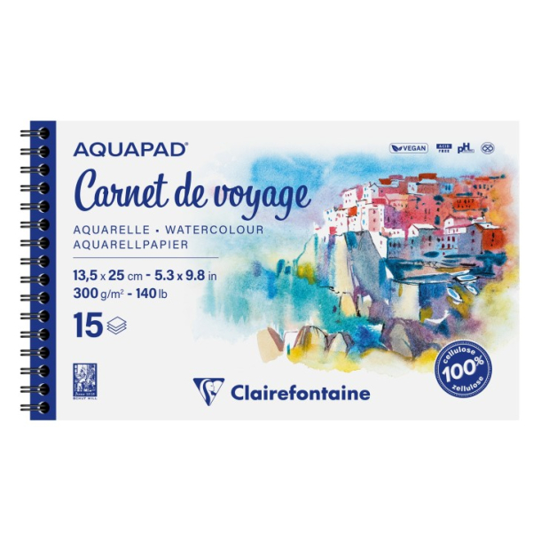 Clairefontaine Aquapad, m. spiral, 13,5 x 25 cm