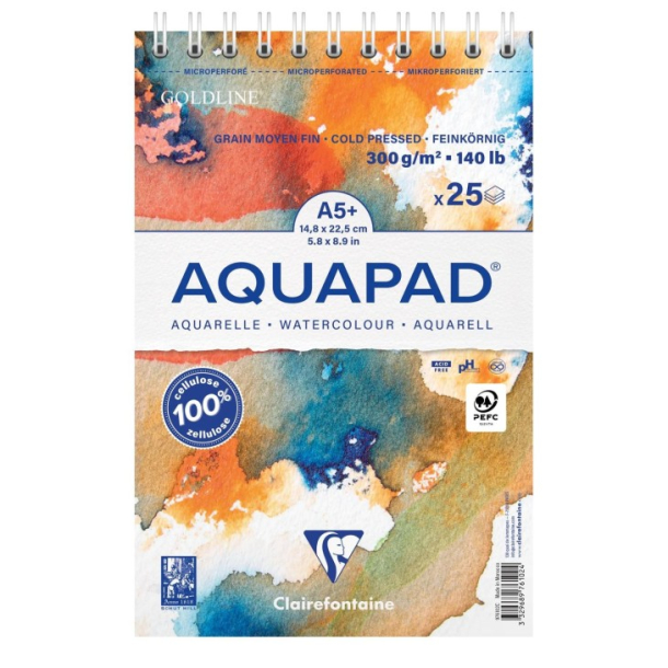Clairefontaine Aquapad m. spiral 300 g, A5