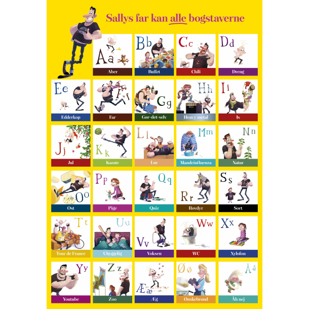 Sallys far kan alle bogstaverne - plakat