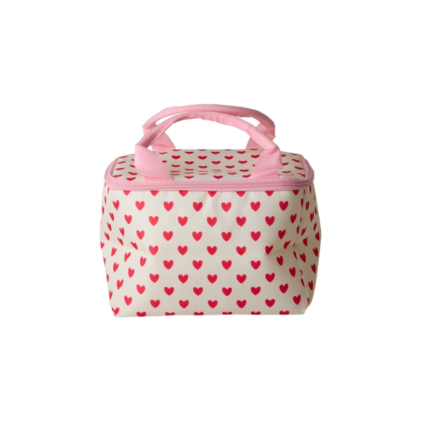 Lille Stof K�letaske - Creme - Red Hearts Print