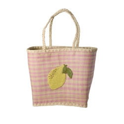 Rice, Stor Raffia Taske, Citron, ternet pink