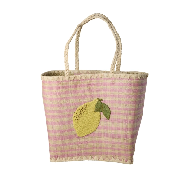 Rice, Stor Raffia Taske, Citron, ternet pink