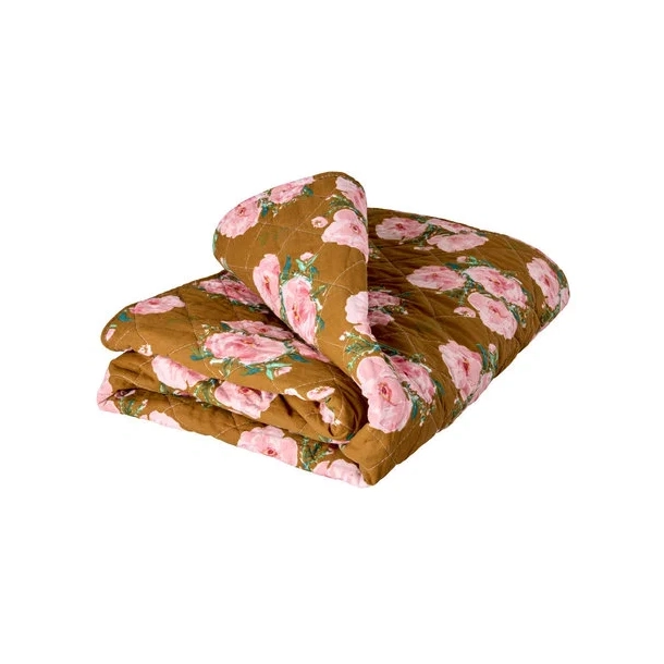 Quiltt�ppe med blomsterprint af Fiesta Rose