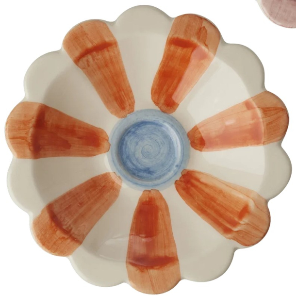 Lille Keramik Dip sk�l - Hand-painted Stripes - Orange