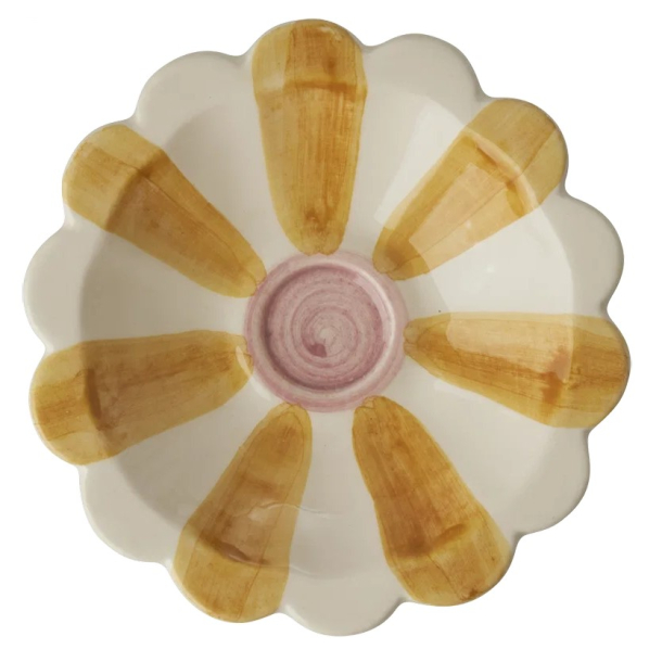 Lille Keramik Dip sk�l - Hand-painted Stripes - Gul