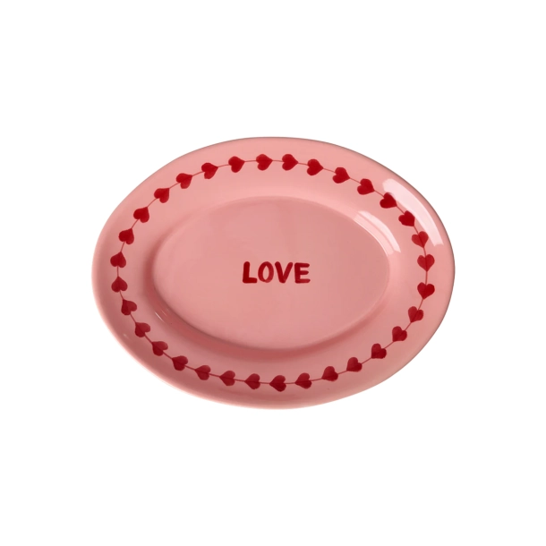Rice, Mellem Keramik Serveringsfad - Pink - Hand-painted LOVE