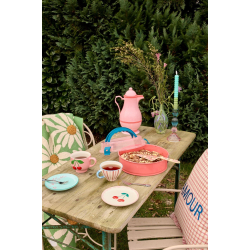 Rice vase, grn med blomster