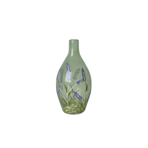 Rice vase, grn med blomster
