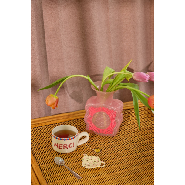 Rice glas vase, koral og pink