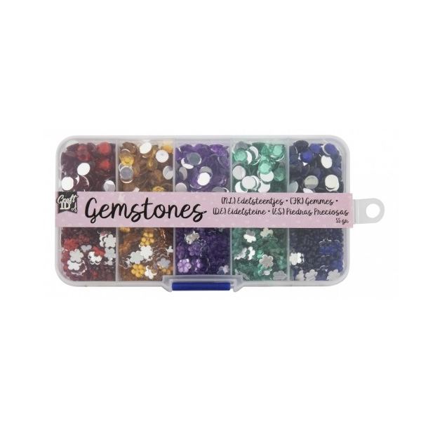 Dekorations �delsten, 1.200 stk. i boks. blomster/cirkler