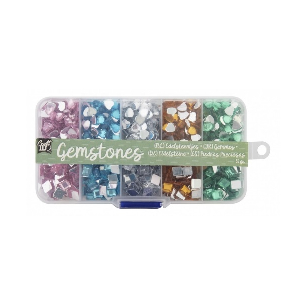 Dekorations �delsten, 1.200 stk. i boks. hjerter/firkanter