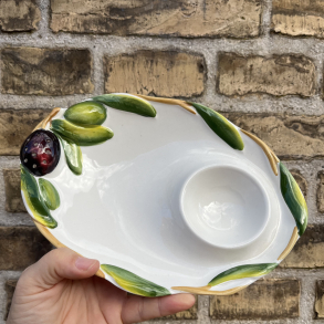 Oliven fad med indbygget sk�l 23x16 cm 
