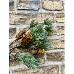 Kunstig fyr grene med kogler, bundt med 3, 50 cm