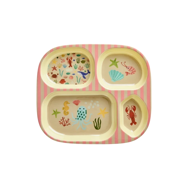 Rice, Melamin Brnetallerken med 4 rum, ocean, koral