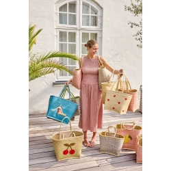 Rice, Stor Raffia Taske, Citron, ternet pink