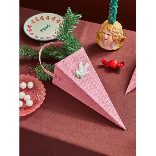 Rice, Stor Raffia Julepynt - Pink - Fredsdue