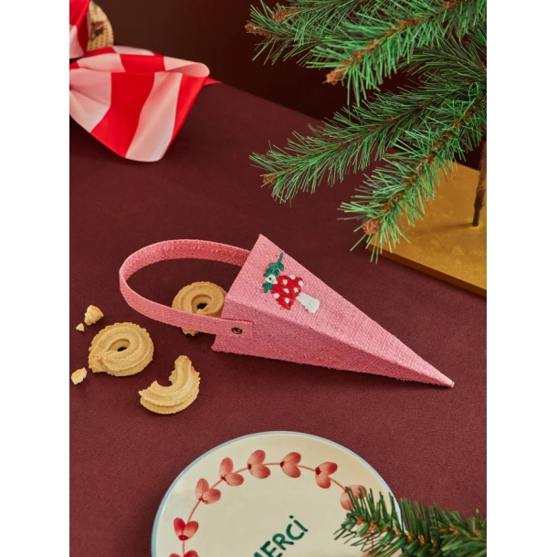 Rice, Stor Raffia Julepynt - Pink - Svamp