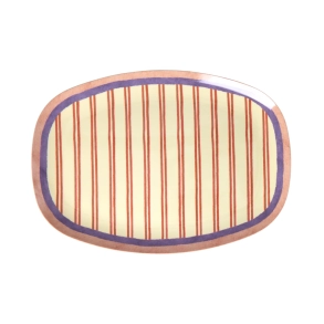 Stor Rektangul�r Middagstallerken - Creme - Stripey Love Print