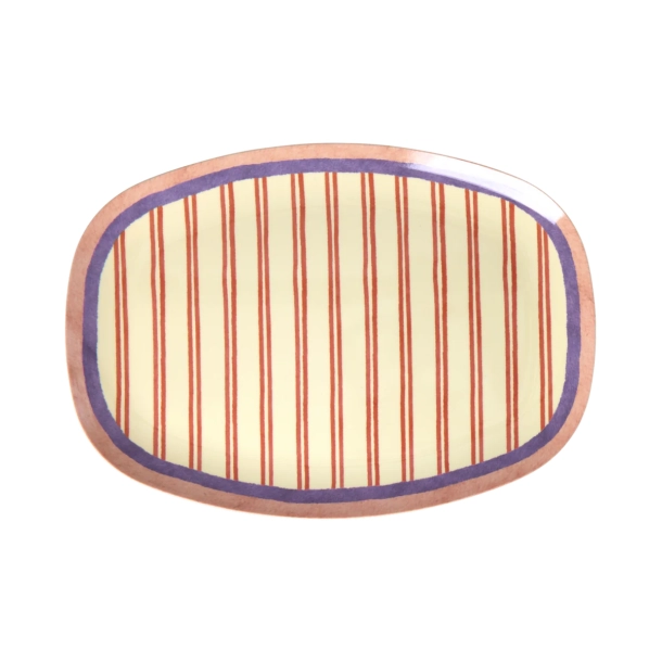 Stor Rektangul�r Middagstallerken - Creme - Stripey Love Print