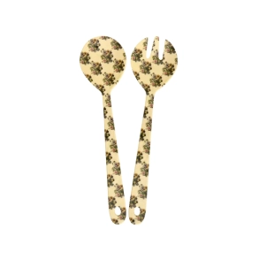 Melamin Salatbestik - Creme - Retro Bouquet Print - S�t af 2
