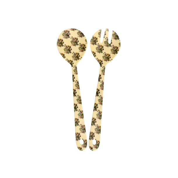 Melamin Salatbestik - Creme - Retro Bouquet Print - S�t af 2