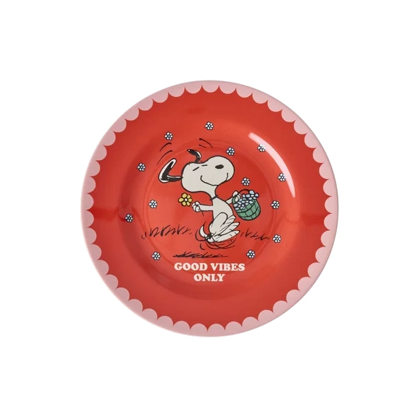Rund Sidetallerken - R�d - Snoopy Print Good Vibes Only