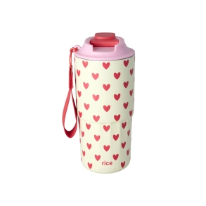 Stor Rustfri St�l Termokop - Creme - Hearts Print