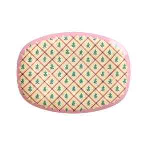 Rice Lille Rektangul�r Sidetallerken - Creme - Diamond Christmas Tree Print