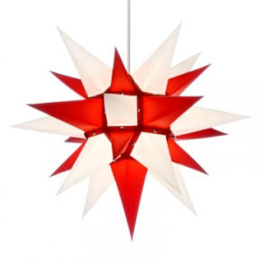 Adventsstjerne, papir, 40 cm, usamlet, rd & hvid 