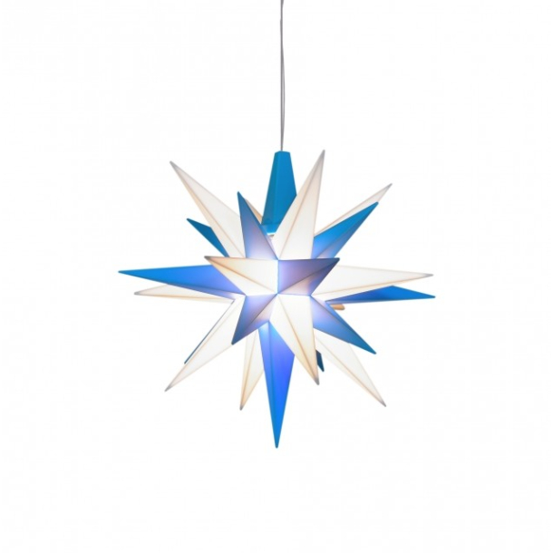 Adventsstjerne, plast, 13cm, samlet, hvid &amp; bl. (LED)