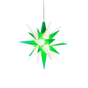 Adventsstjerne, plast, 13cm, samlet, hvid & grn. (LED)