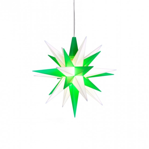 Adventsstjerne, plast, 13cm, samlet, hvid &amp; grn. (LED)