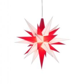 Adventsstjerne, plast, 13cm, samlet, hvid & rd (LED)