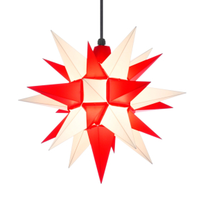 Adventsstjerne, plast, 40 cm, usamlet, rd og hvid (Kan bruges udendrs)
