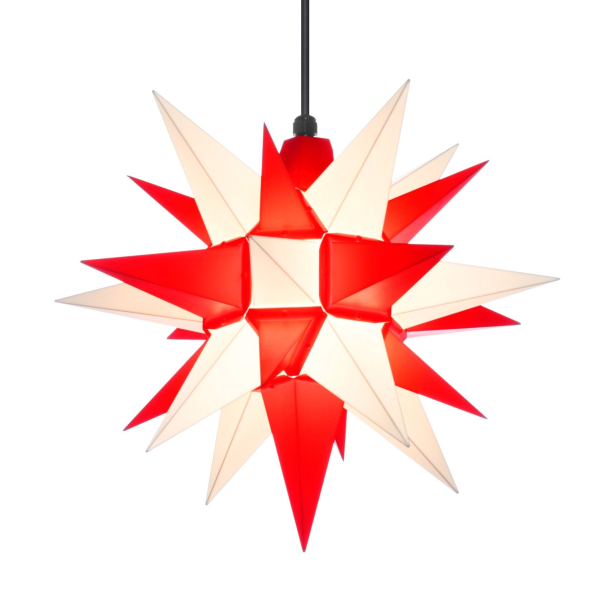 Adventsstjerne, plast, 40 cm, usamlet, rd og hvid (Kan bruges udendrs)