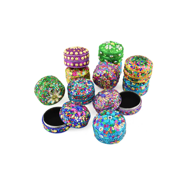 ske med perler og glimmer, rund,  5cm