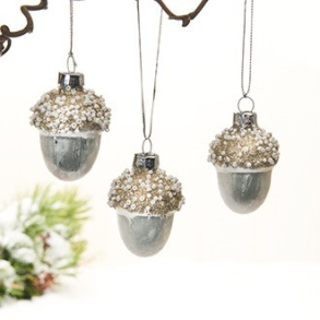 Agern, glas, hvid m/perler, glimmer&snor