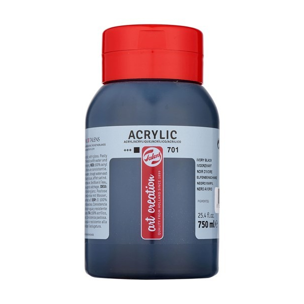 Akryl maling 750 ml, Ivory Black 701