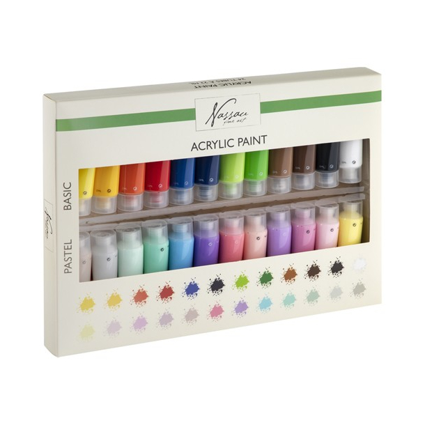 Akrylmaling, ske med 24 farver x 22 ml