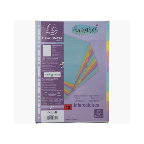 Aquarel Faneblade / register 1-10, Pastelfarvet